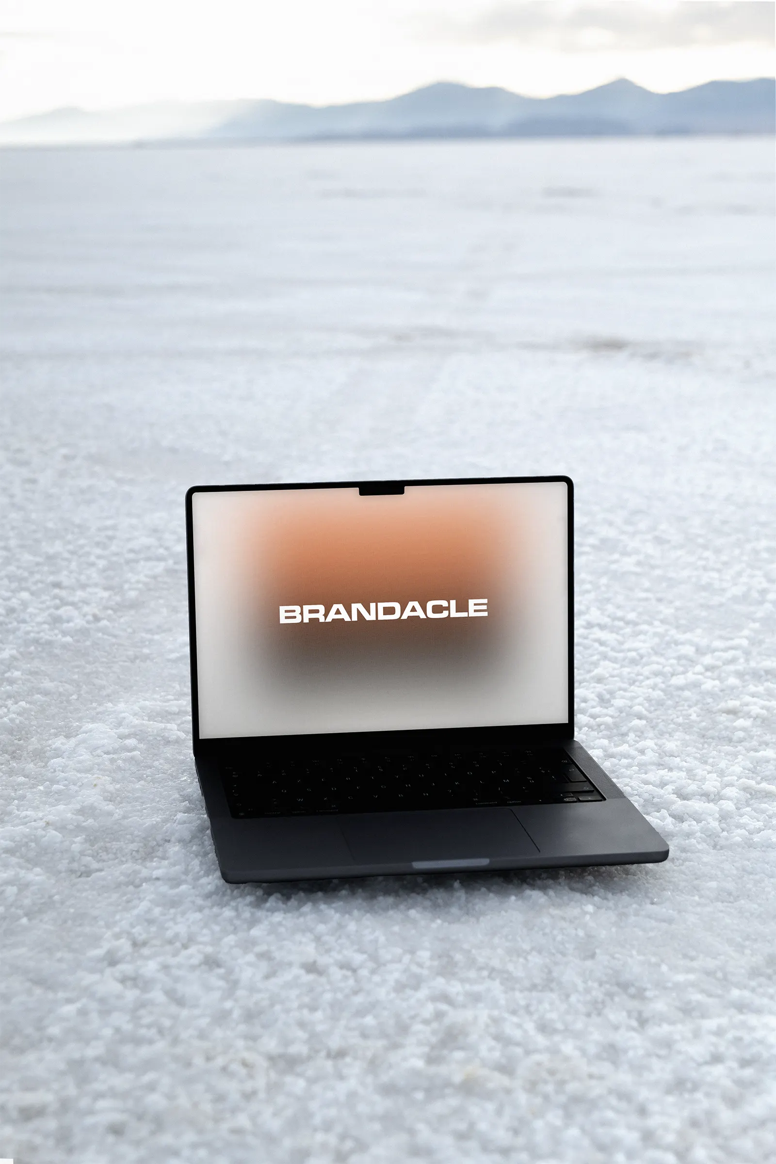 Laptop screen mockup in the salt desert, Salt Lake City, Utah, United States - photoshop mockup for graphic design US23WEST0951