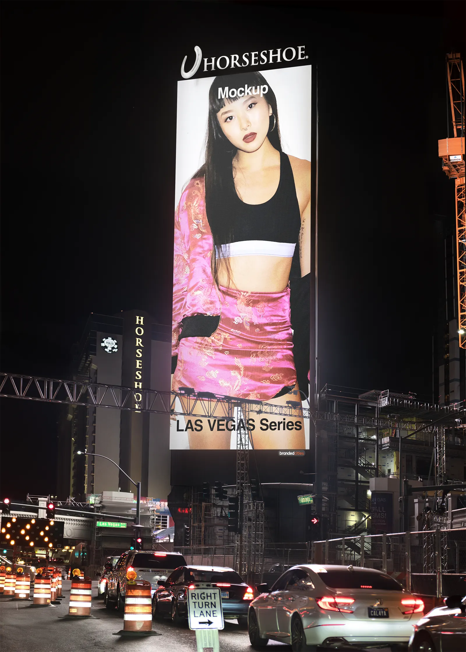 Billboard mockup on a casino in las vegas, nevada, united states - screen photoshop mockup for graphic designers US23WEST0524