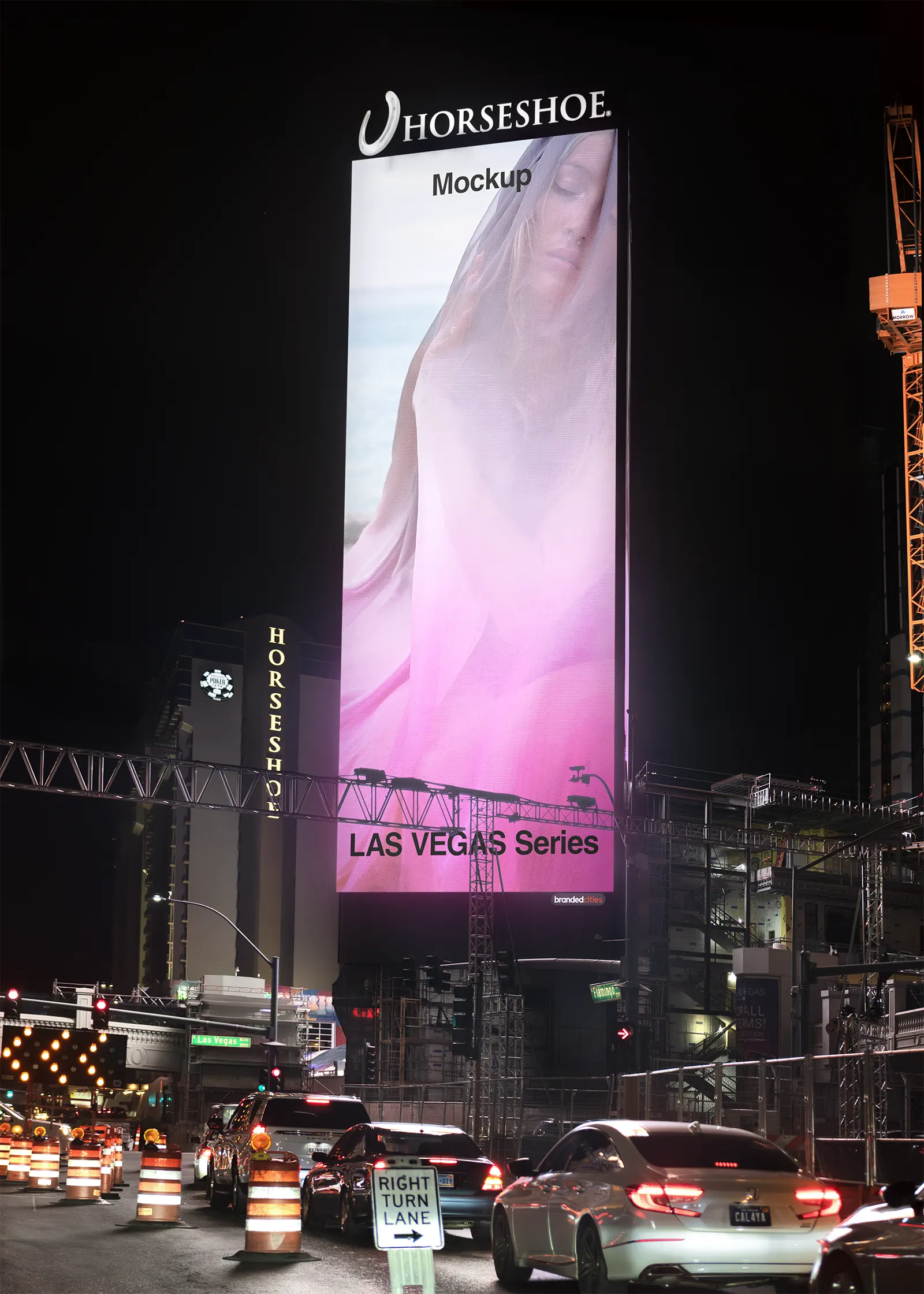 Billboard mockup on a casino in las vegas, nevada, united states - screen photoshop mockup for graphic designers US23WEST0524