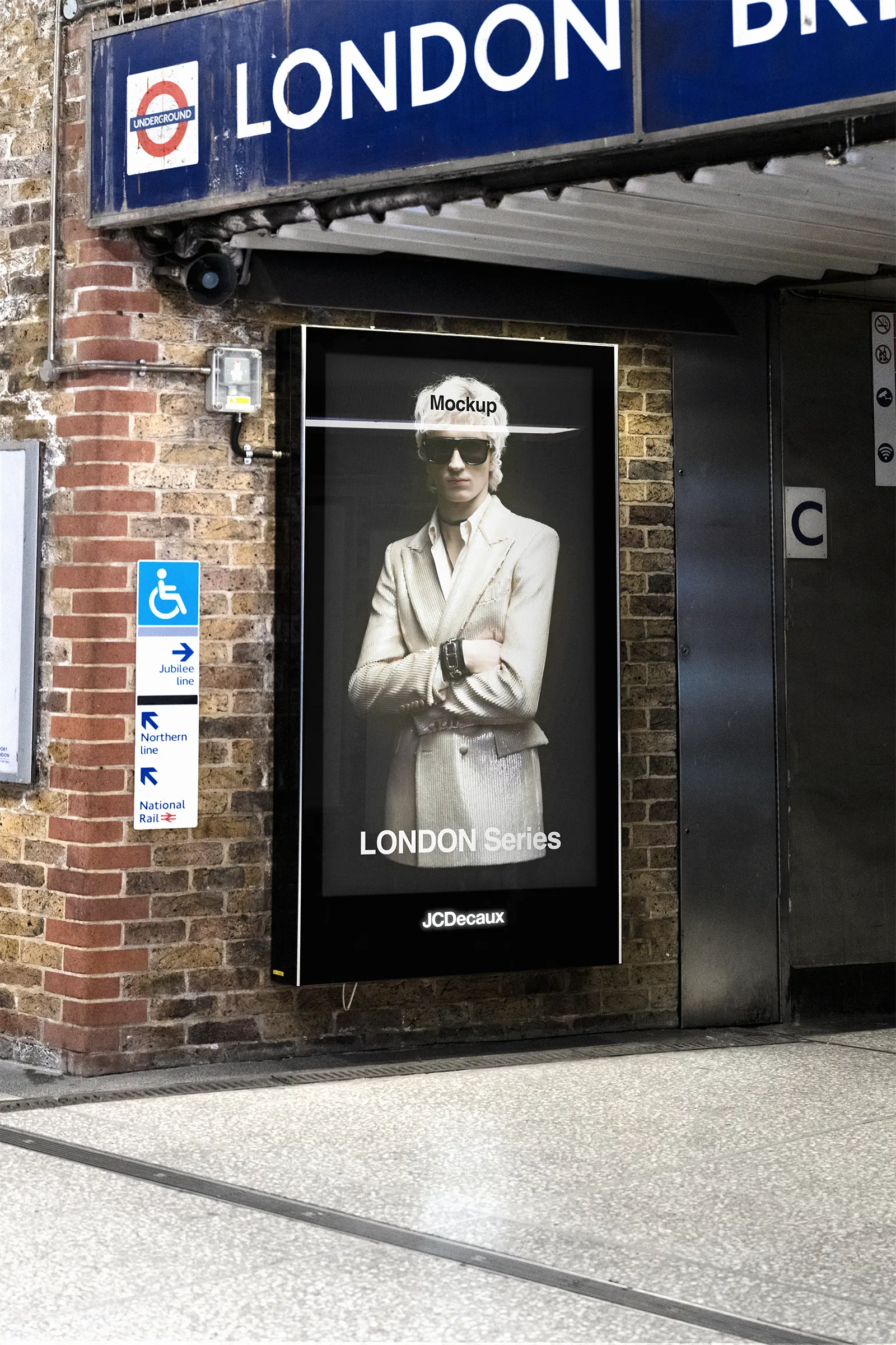 Digital poster mockup in the London Underground, United-Kingdom, UK - subway billboard screen photoshop mockup for graphic design UK24LON118