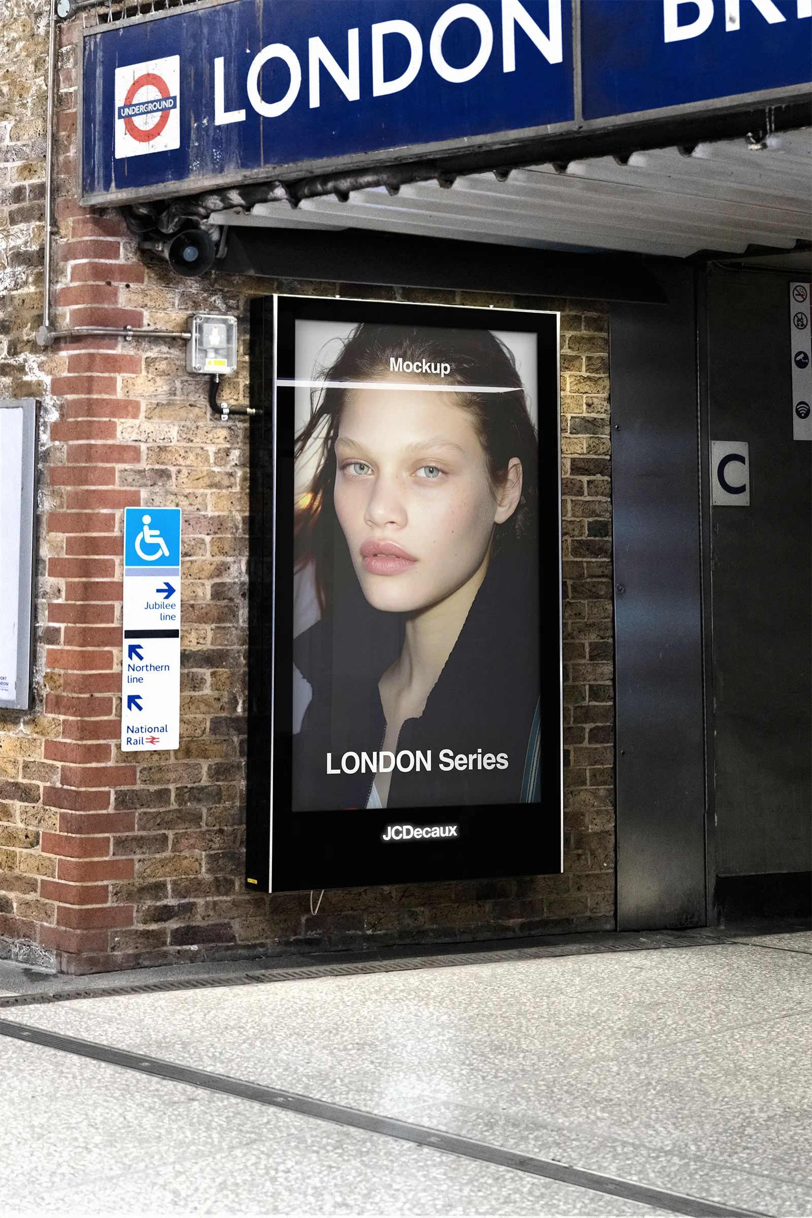 Digital poster mockup in the London Underground, United-Kingdom, UK - subway billboard screen photoshop mockup for graphic design UK24LON118