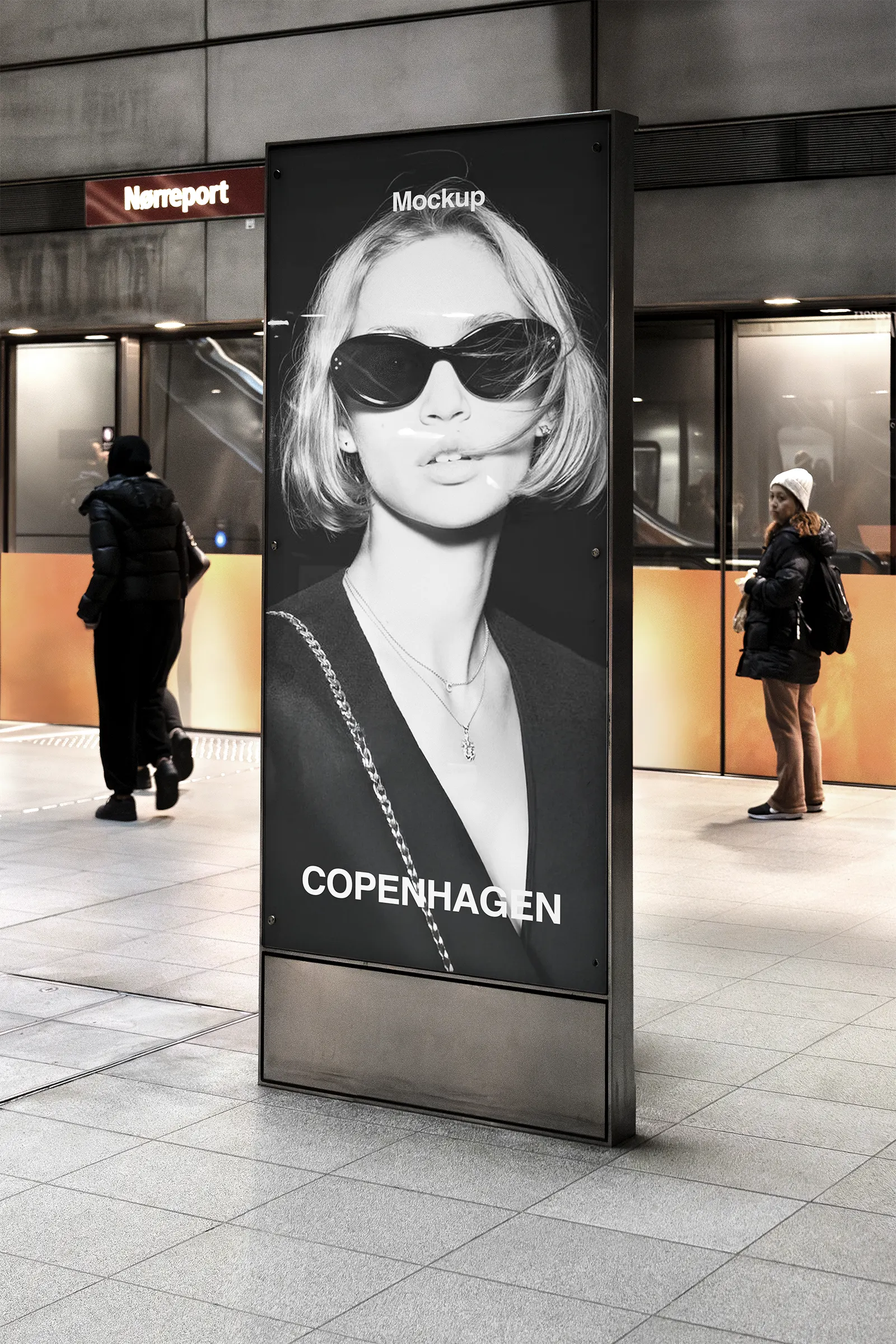 Poster billboard mockup in the Copenhagen subway, Denmark - underground photoshop mockup for graphic design DN23CPH060