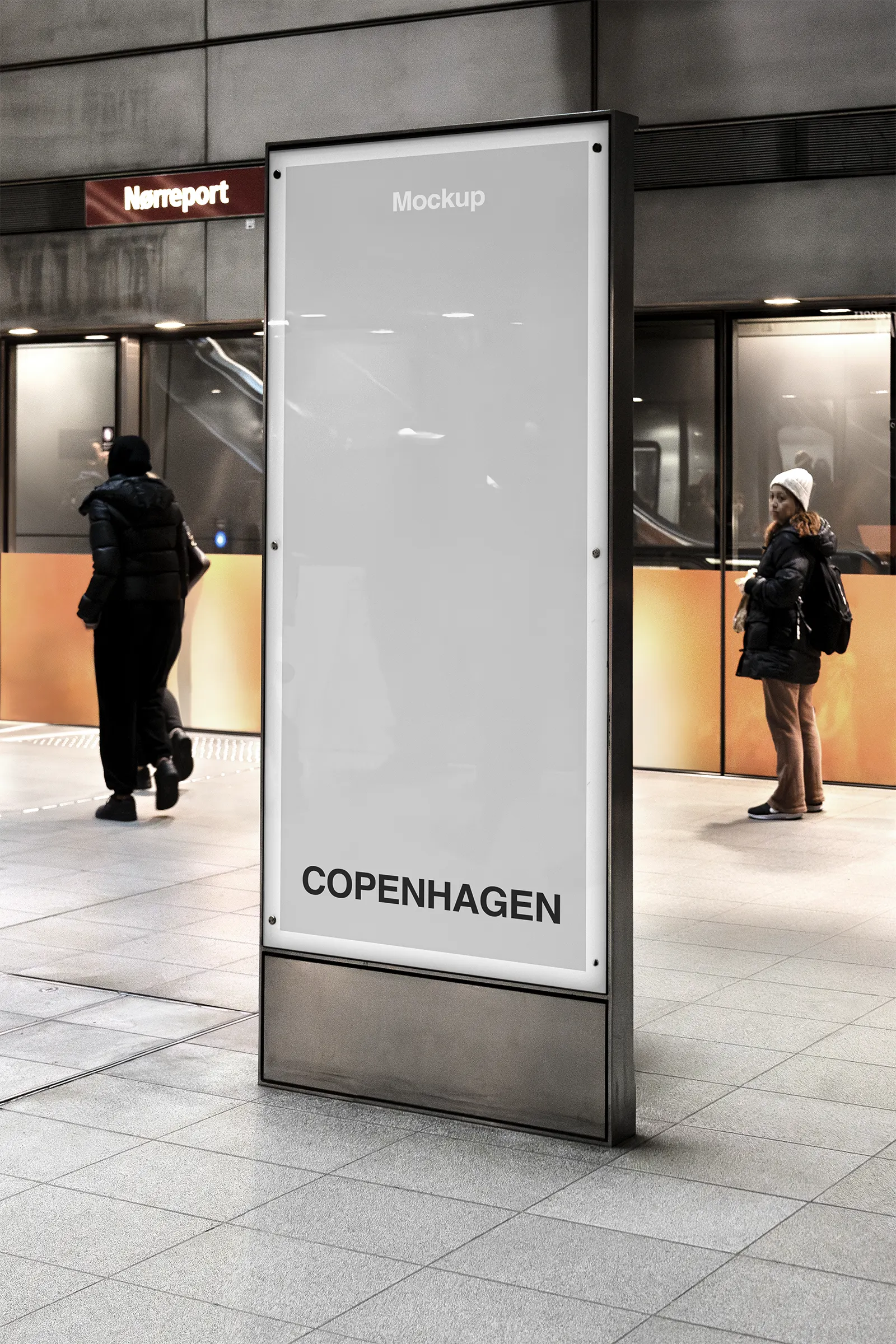 Poster billboard mockup in the Copenhagen subway, Denmark - underground photoshop mockup for graphic design DN23CPH060