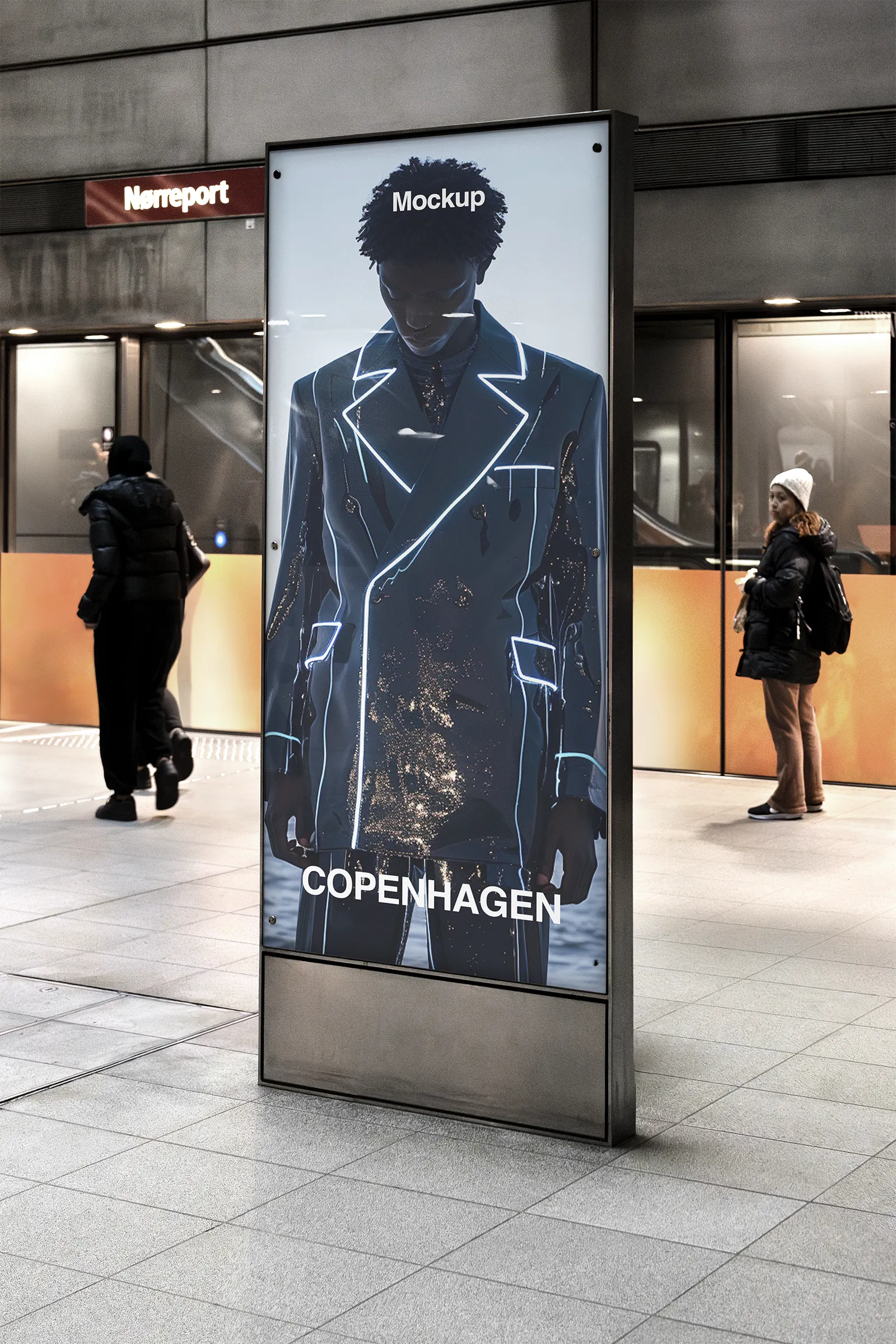 Poster billboard mockup in the Copenhagen subway, Denmark - underground photoshop mockup for graphic design DN23CPH060