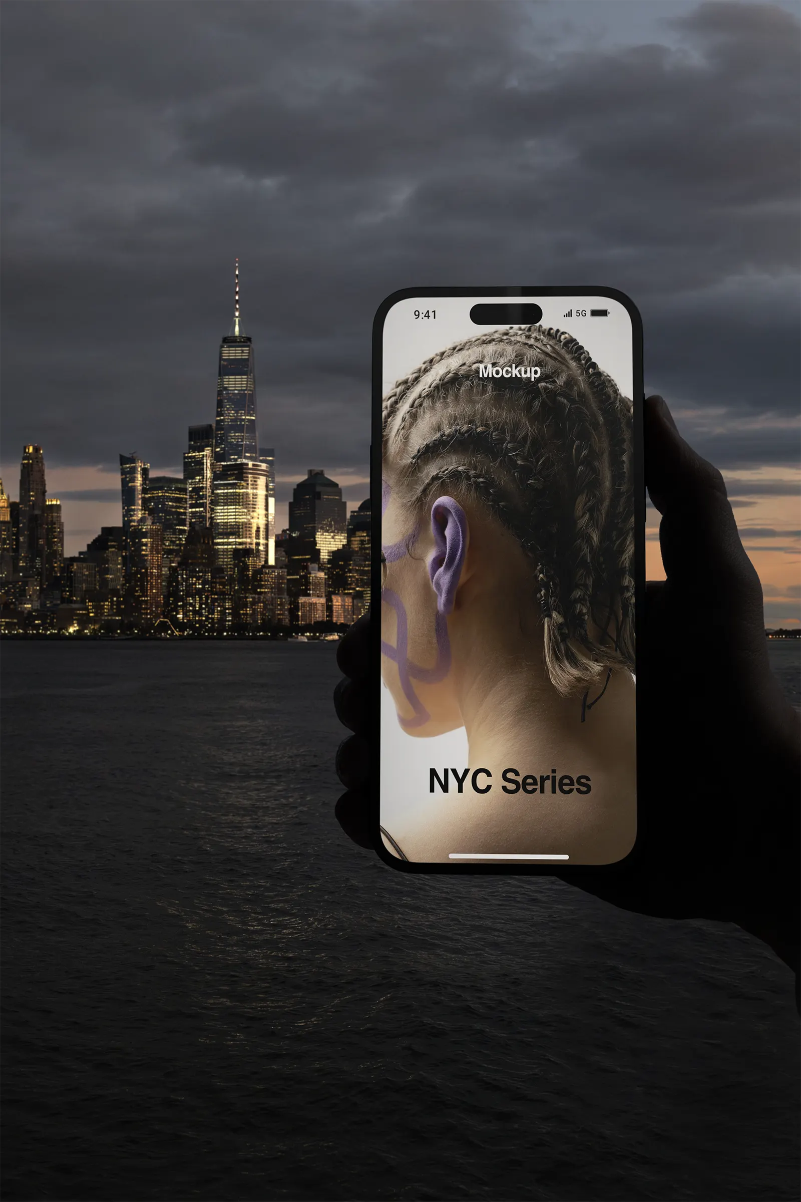Phone mockup in front of Manhattan, New York, United States - device photoshop mockup for graphic design US23NY1640