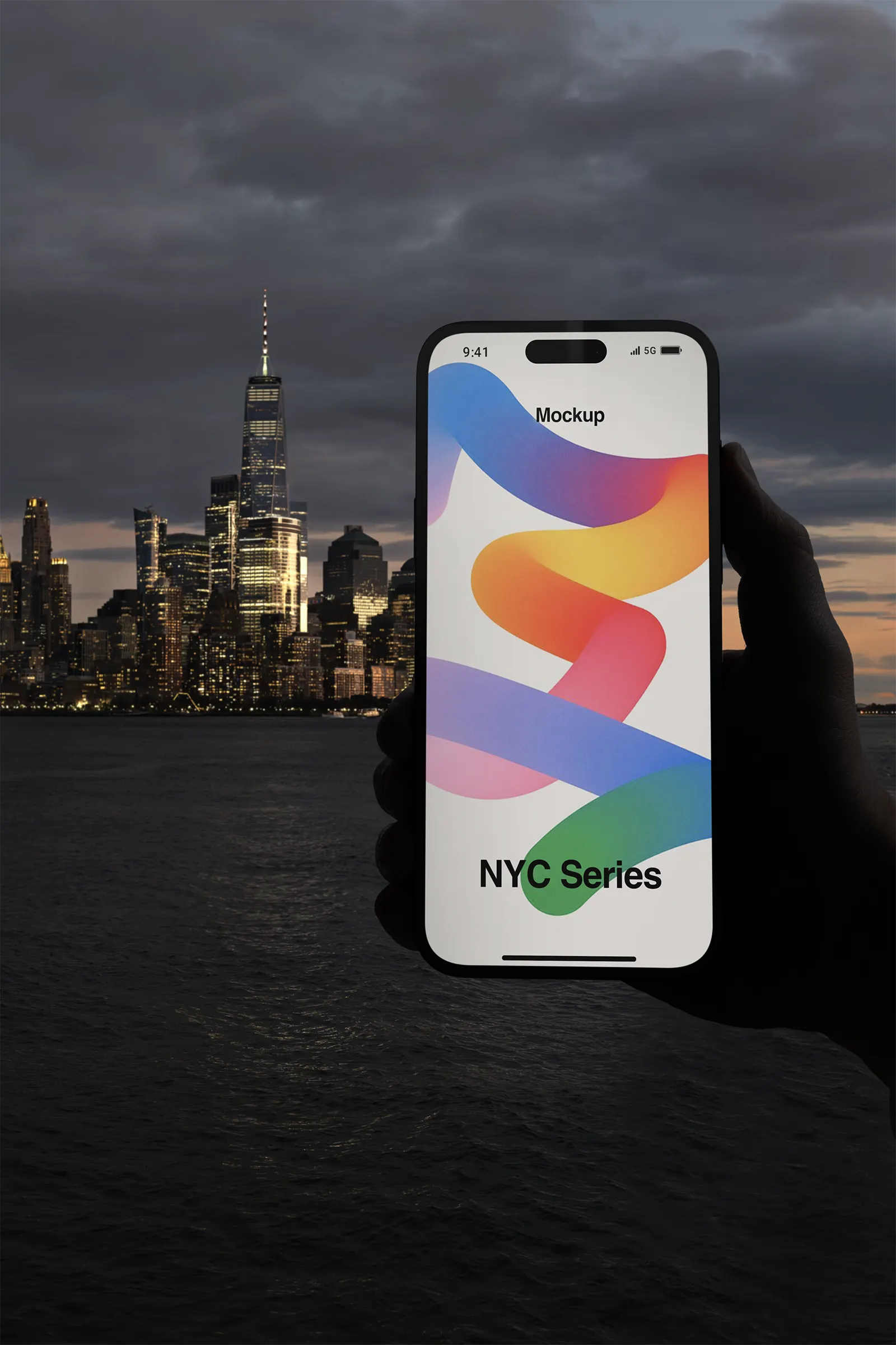 Phone mockup in front of Manhattan, New York, United States - device photoshop mockup for graphic design US23NY1640