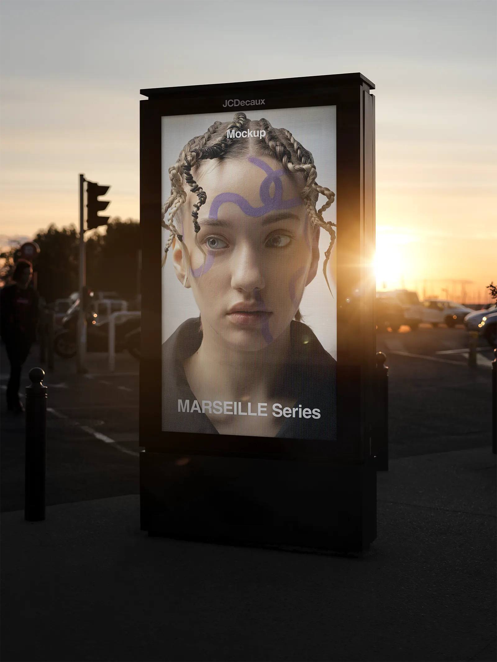 Poster mockup in Marseille, France - bus shelter billboard photoshop mockup for graphic design FR23MRS004