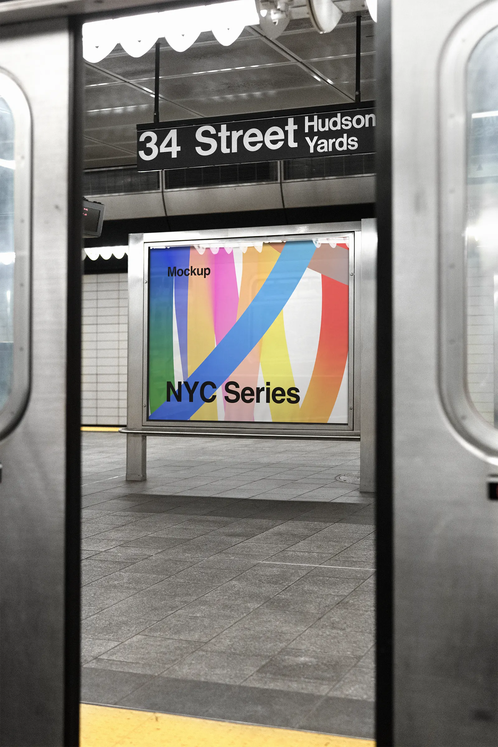 Poster billboard mockup in the New York City subway, Manhattan, United States - NY underground photoshop mockup for graphic design US23NY0030