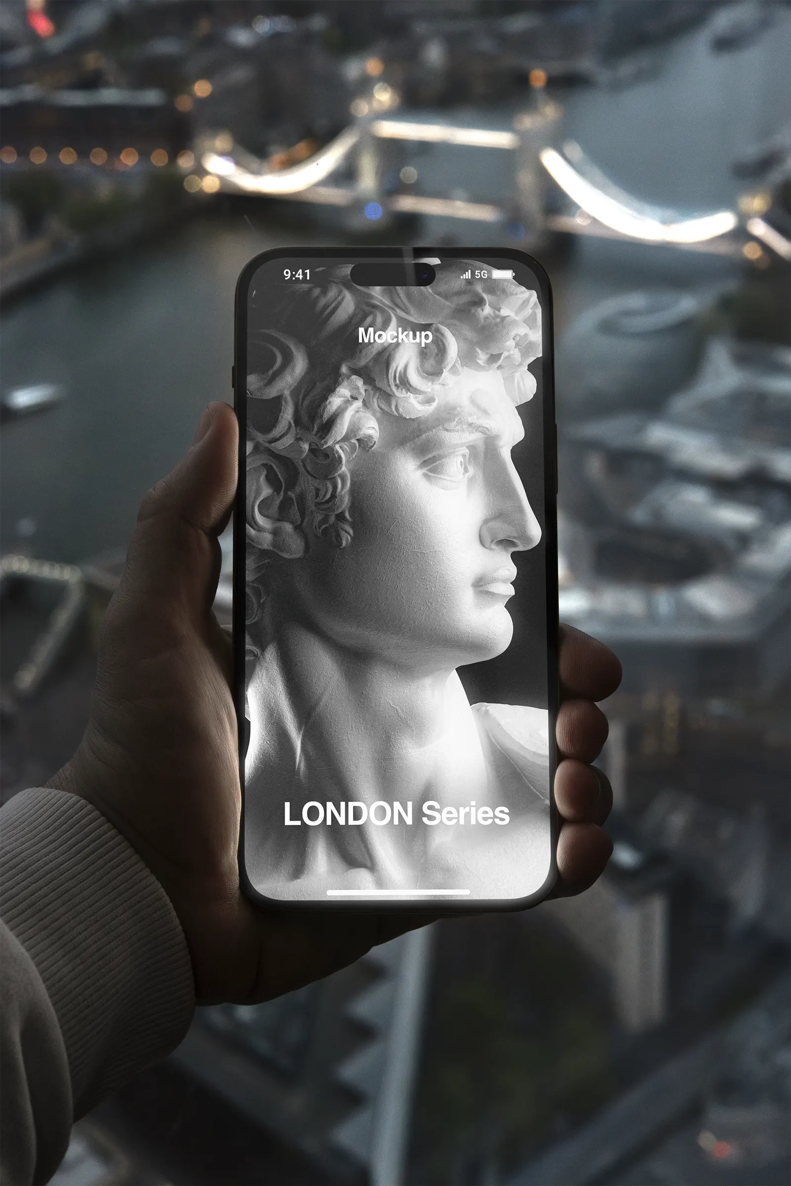 Phone mockup in front of the Tower Bridge in London, United Kingdom - iphone photoshop mockup for graphic design UK24LON183