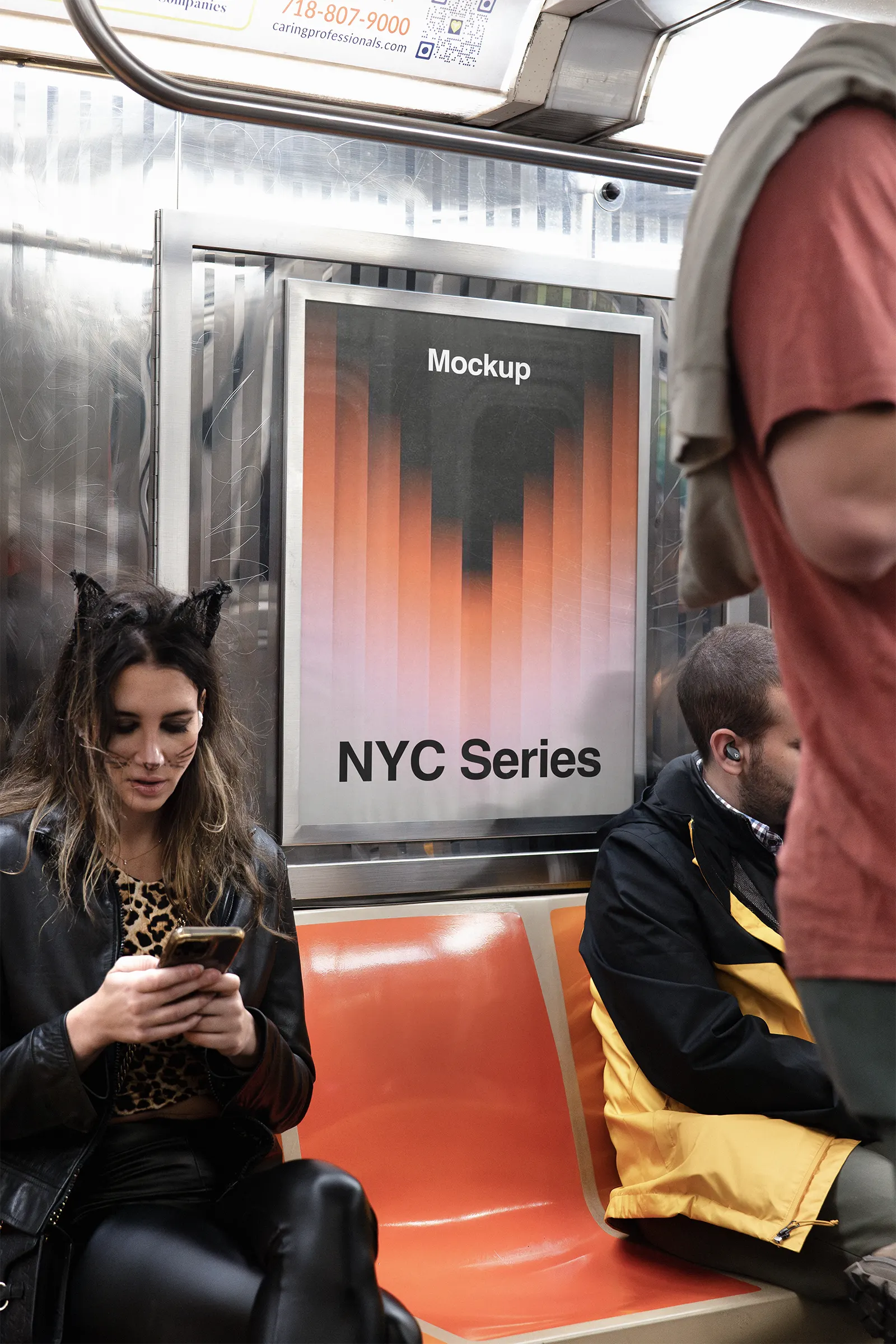 Poster billboard mockup in the New York City subway, Manhattan, United States - NY underground photoshop mockup for graphic design US23NY0215