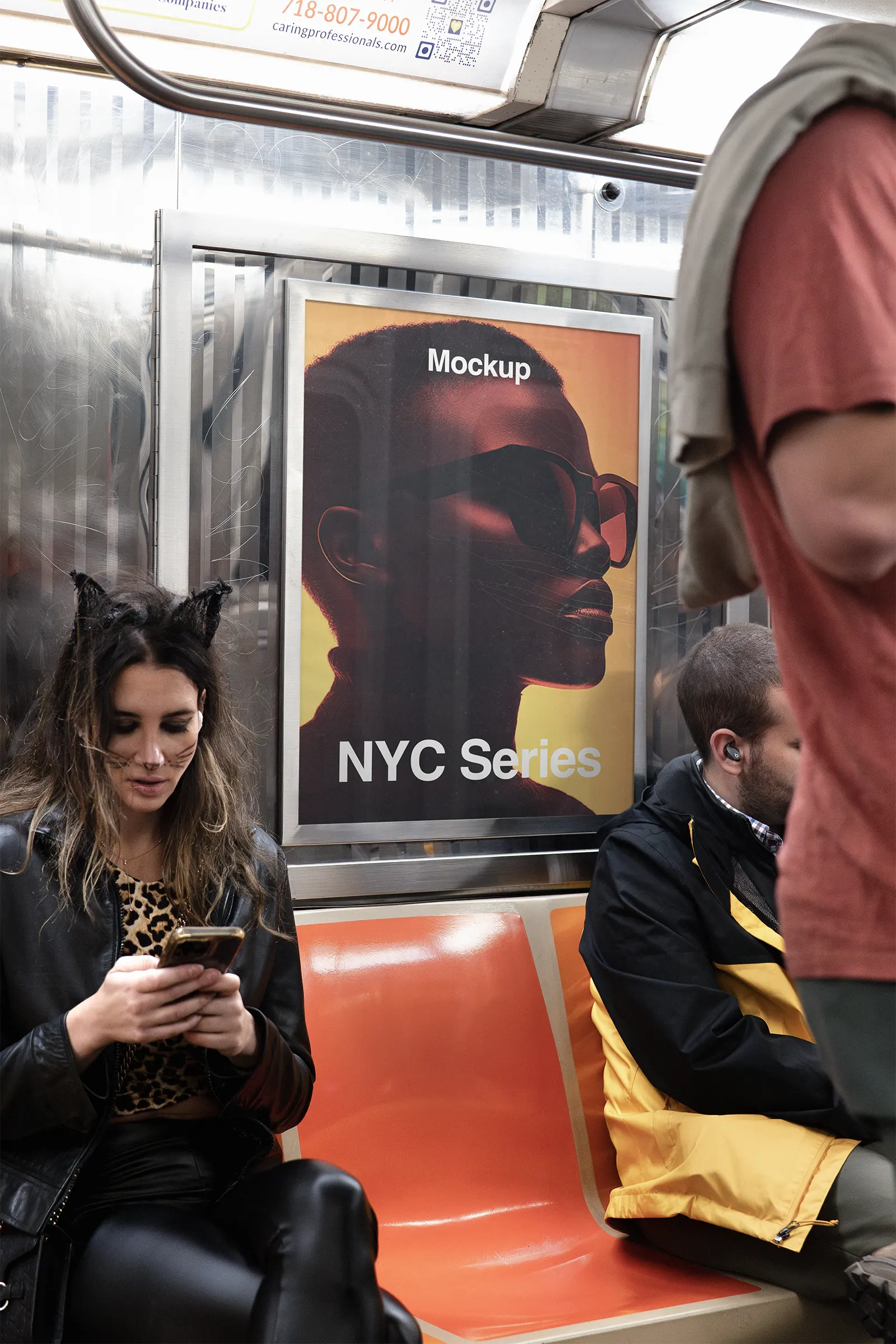 Poster billboard mockup in the New York City subway, Manhattan, United States - NY underground photoshop mockup for graphic design US23NY0215