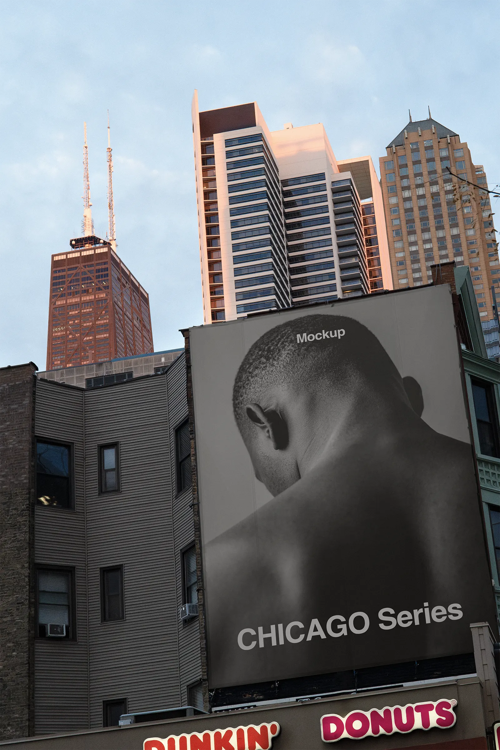 Banner mockup in Chicago, United States - billboard poster photoshop mockup for graphic design US23CHI0675