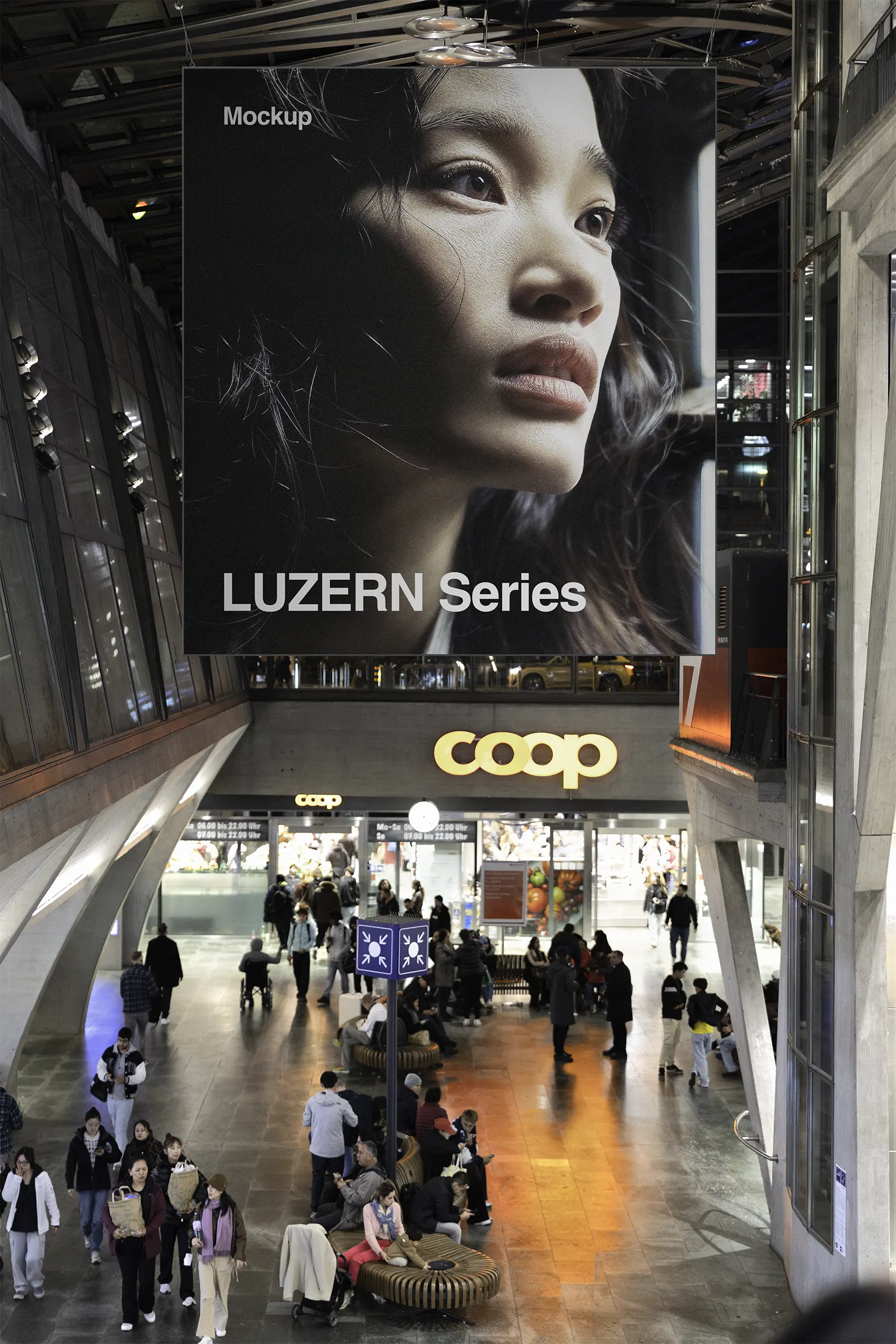 Banner mockup in Luzern, Lucerne, Switzerland - poster billboard photoshop mockup for graphic design CH24LSZO31