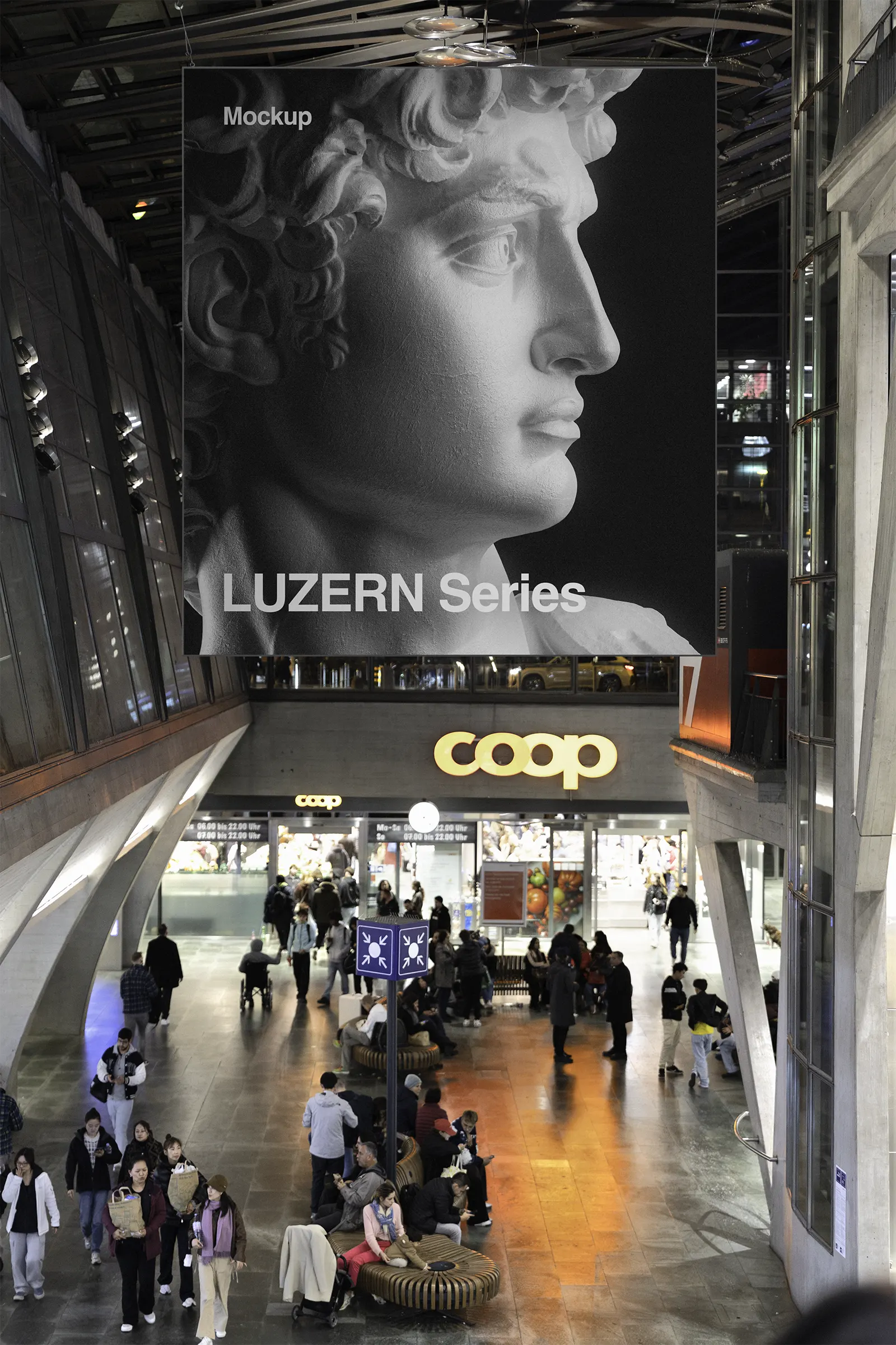 Banner mockup in Luzern, Lucerne, Switzerland - poster billboard photoshop mockup for graphic design CH24LSZO31