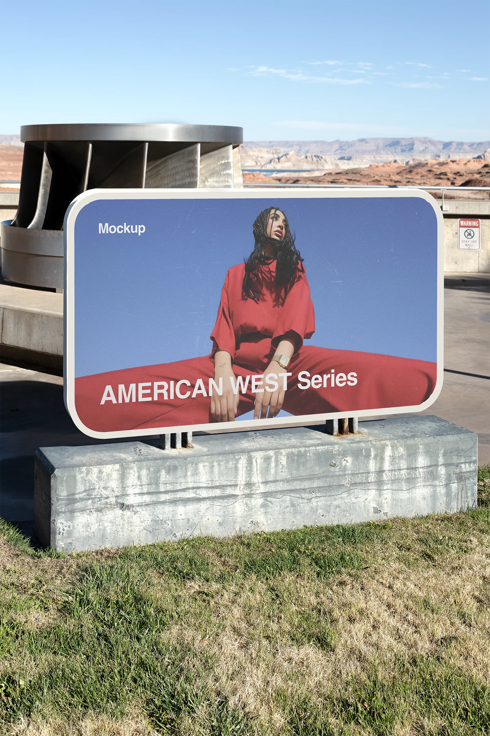 Billboard mockup by the Lake Powell, American West, utah, United States - desert poster screen photoshop mockup for graphic design US23WEST0408
