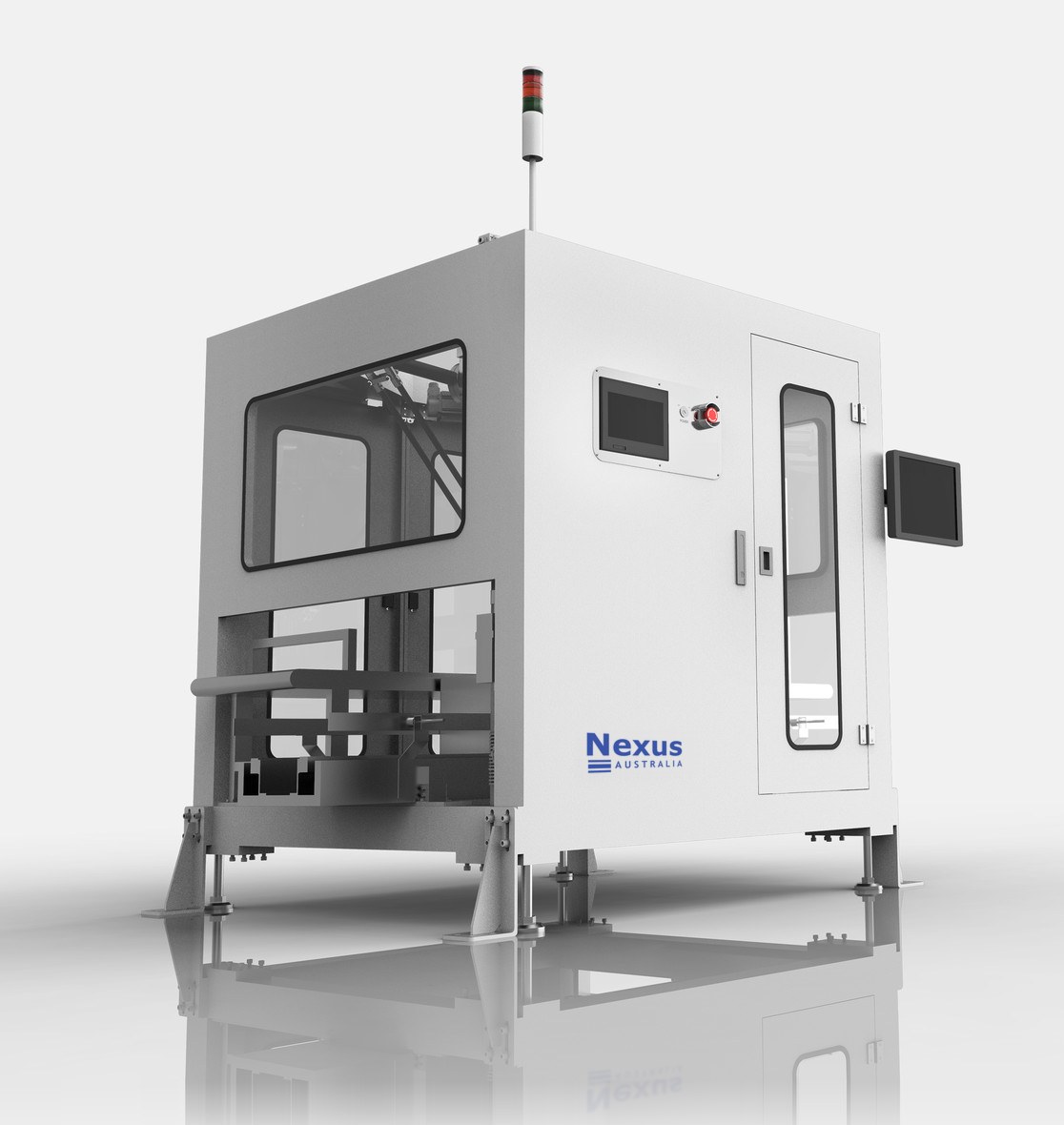 Nexus delta pick and place robot with guarded enclosure and operator touch screen
