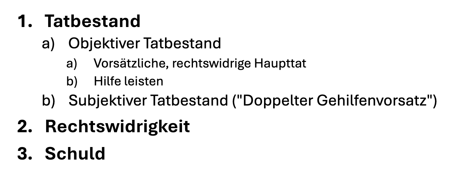 Prüfungsschema für die Beihilfe, § 27 StGB