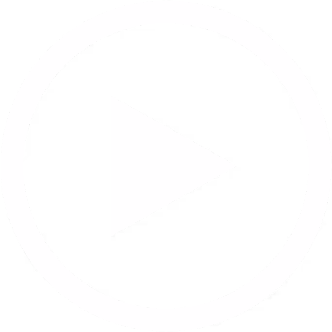 White play button icon with a right-pointing triangle inside a white circular border on a transparent background.