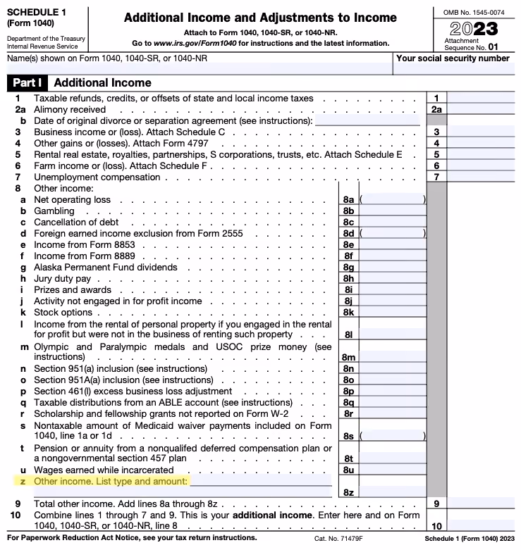 Crypto airdrop on IRS form 1040 schedule 1