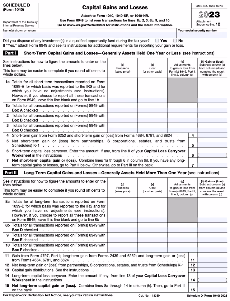 Schedule D Form 1040 Capital Gains and Losses for crypto airdrops