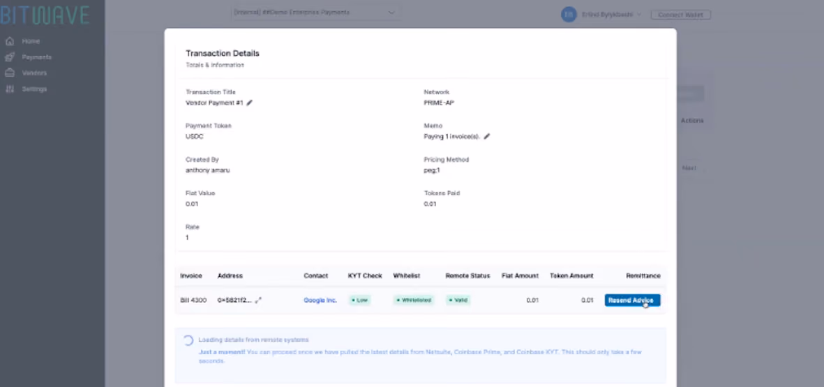 Click resend advice to send payment record back to ERP system