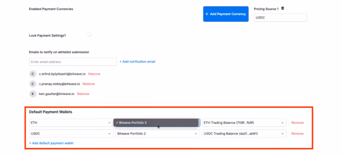 Change stablecoin default payment wallets