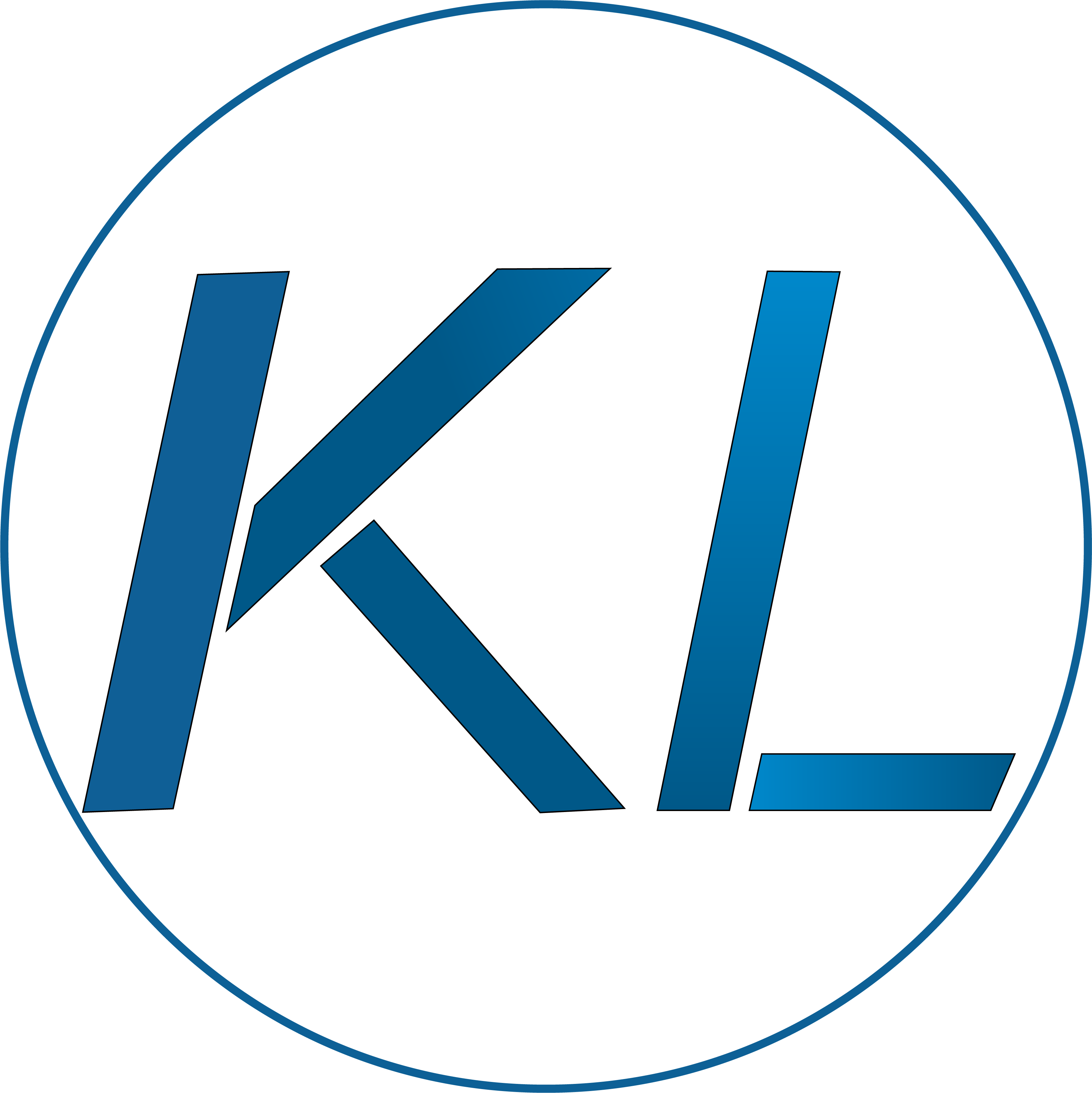 Blue stylized letters KL inside a matching blue circular outline on black background.