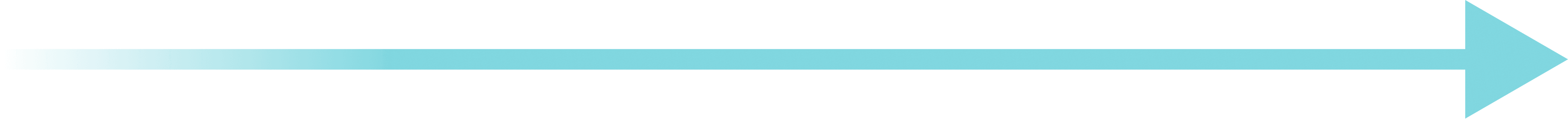 Horizontal turquoise arrow pointing to the right with a long shaft and a triangular head.