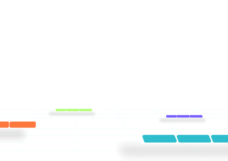 3D grid layout with four colored rectangular blocks in orange, green, purple, and blue, positioned in a staggered manner on a black background.