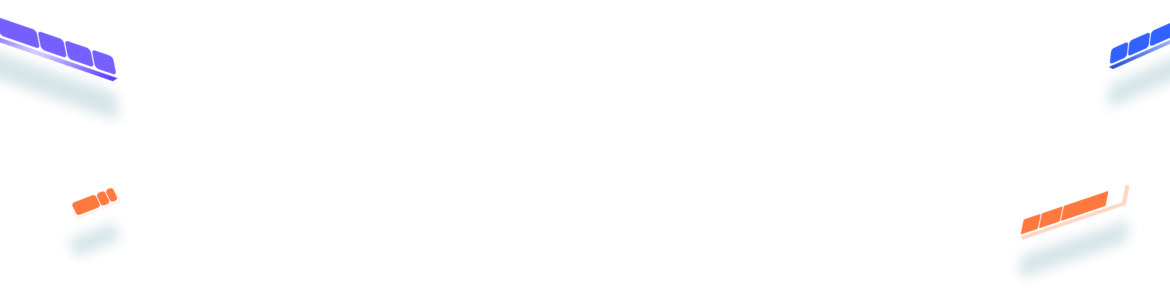 Abstract digital background with rounded rectangles in blue and orange hues arranged diagonally on a transparent background.