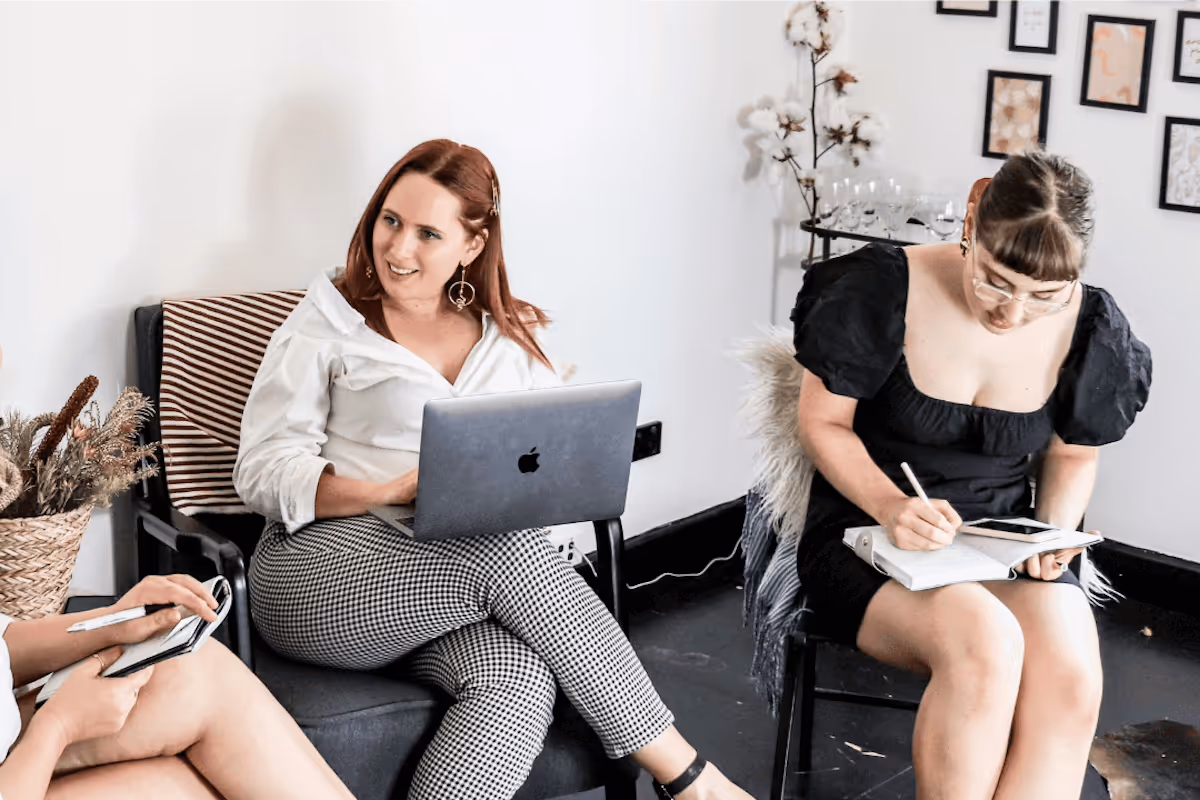 Marketers working together on an advertising strategy.