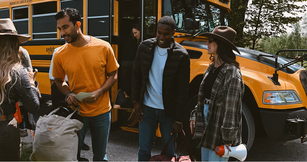 People and school bus
