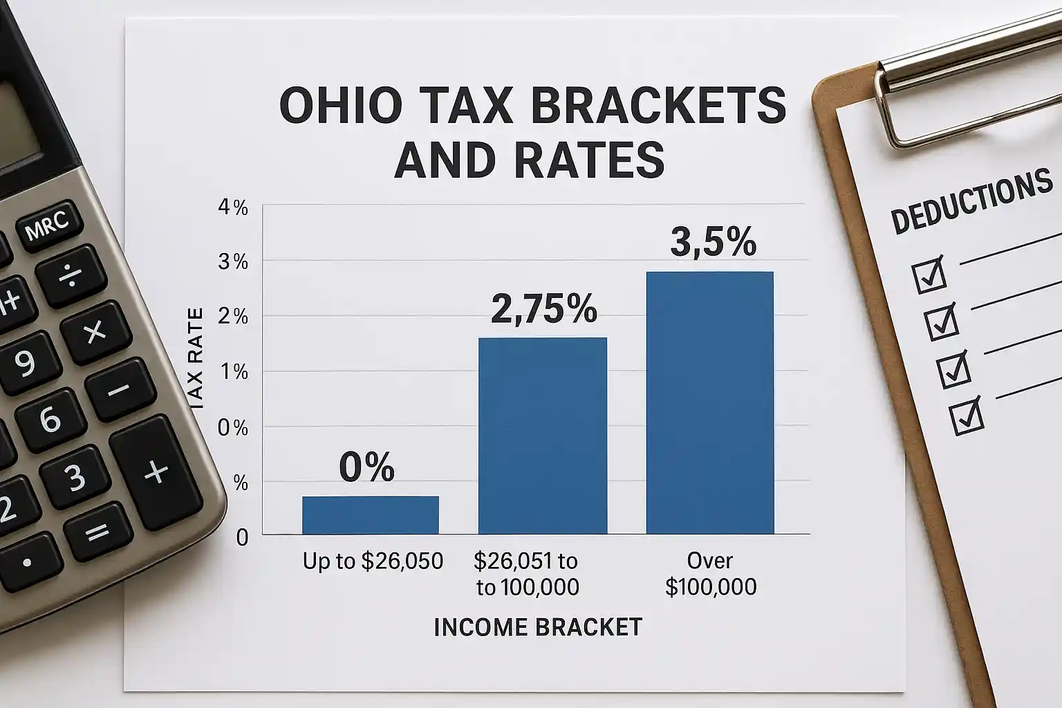 Ohio land sale tax rates and deductions chart showing tax brackets and percentages