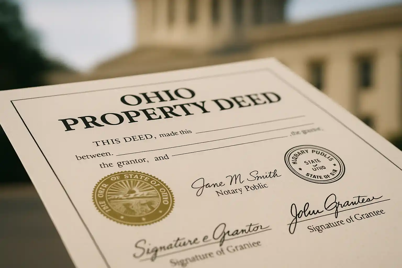 Ohio title transfer and deed paperwork requirements showing official property documents