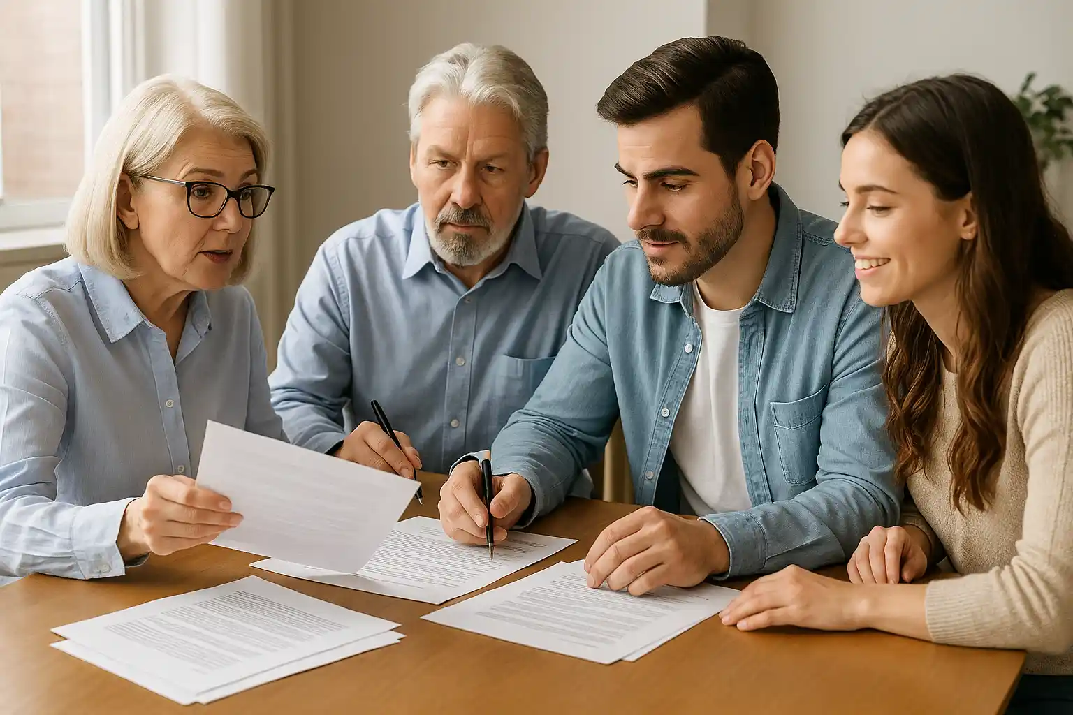 Family discussing inherited Virginia land representing multiple heir situations