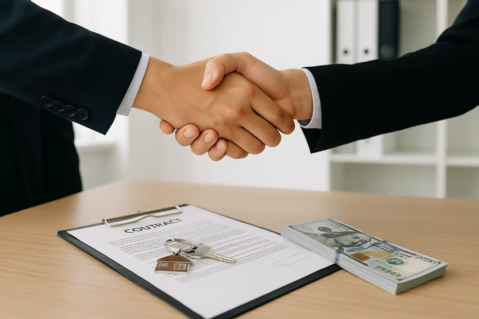 Professional handshake representing fast cash sale of inherited Virginia land