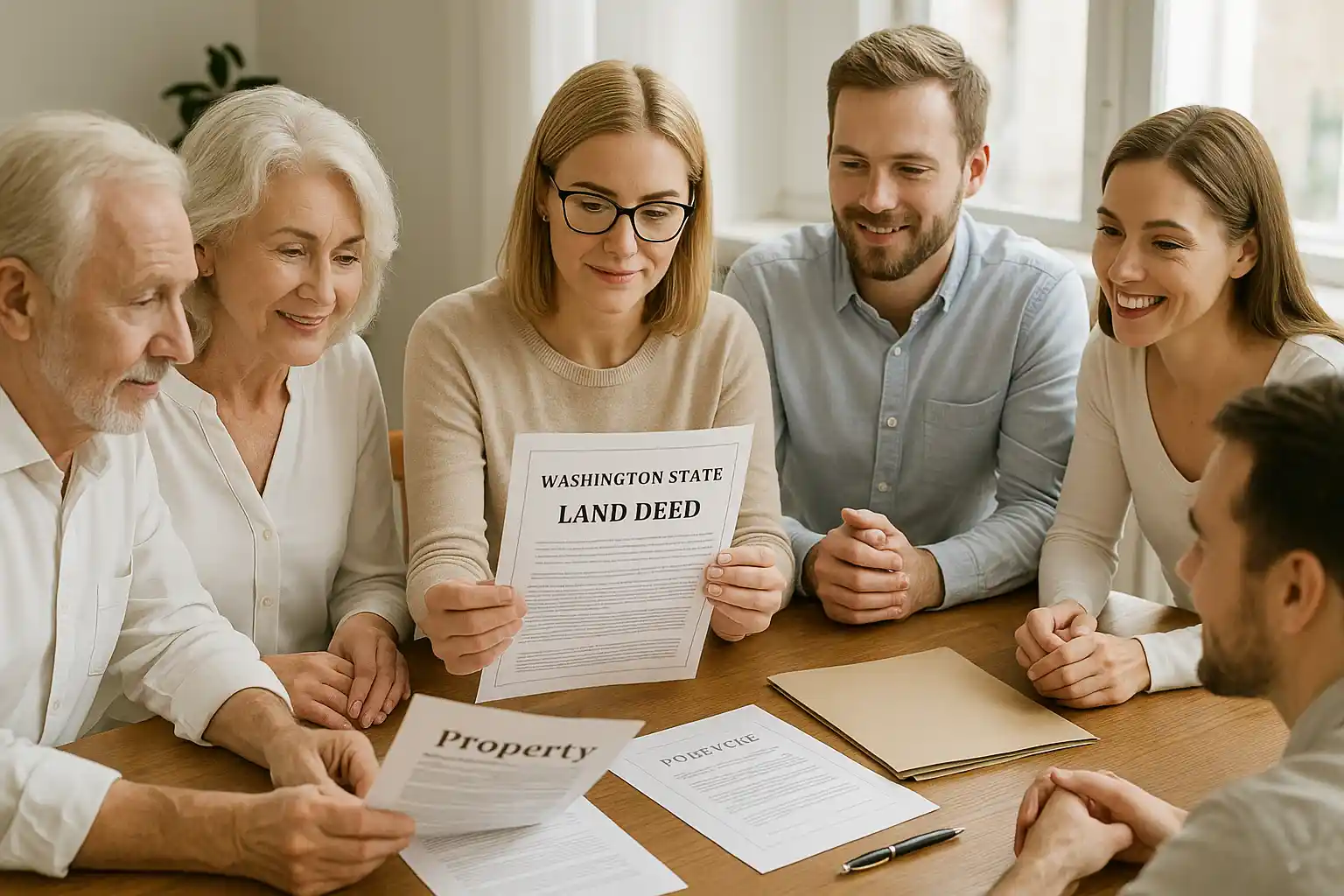 Family members discussing inherited land sale in Washington state
