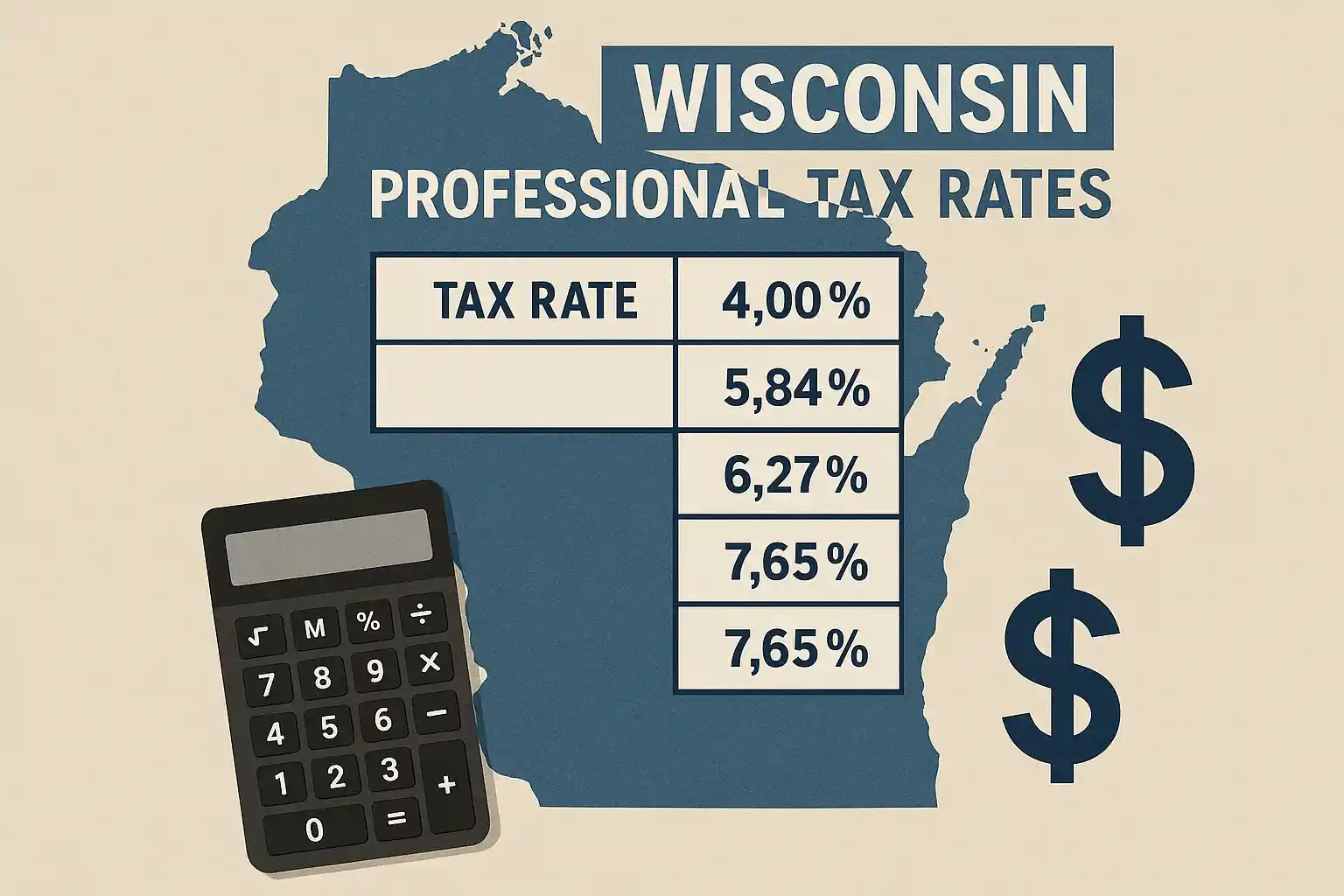 Wisconsin tax rates and deductions chart for land sales showing state and federal obligations