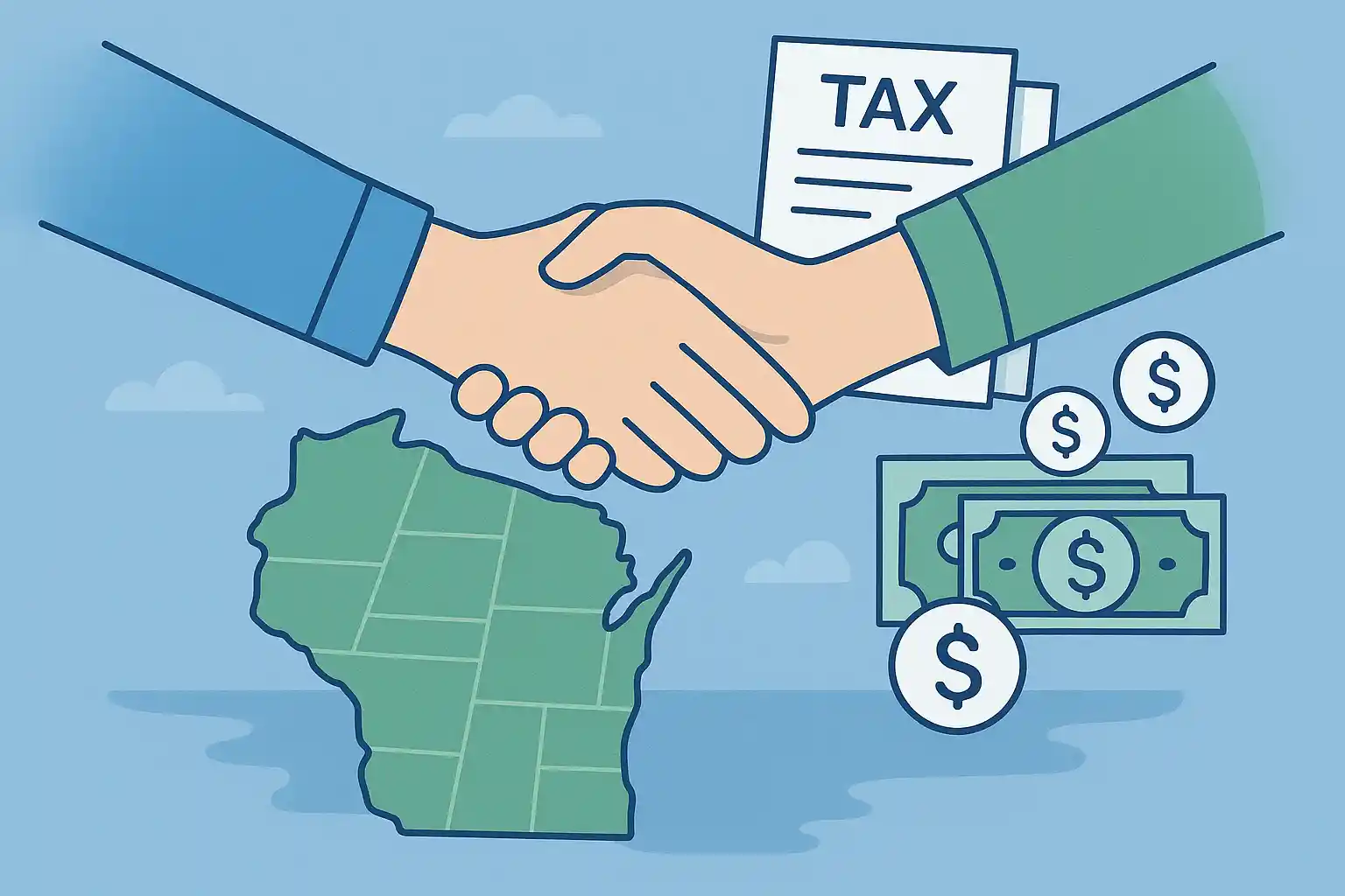 Cash buyers simplifying Wisconsin land sale taxes with professional handshake over property transaction