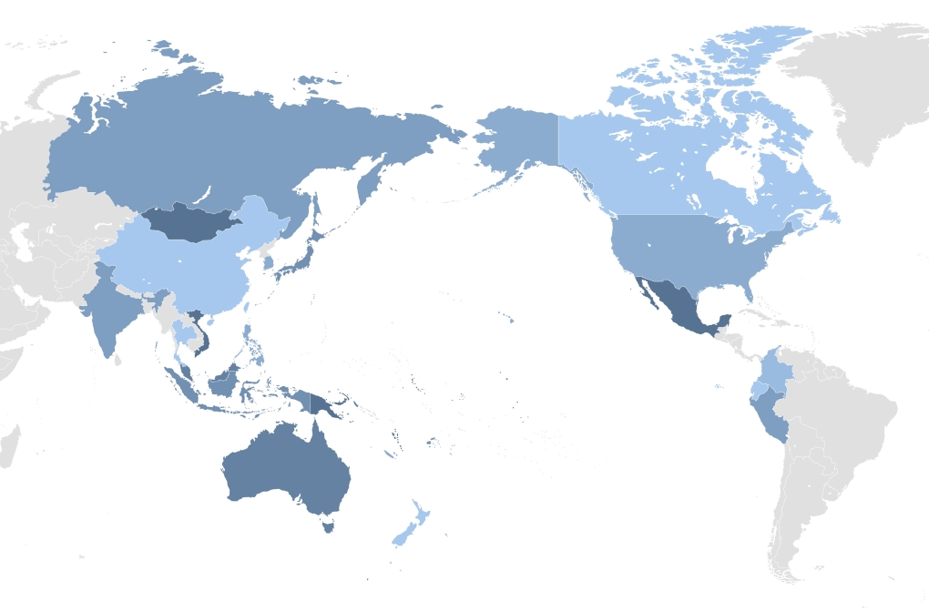 Map of Pacific Area Standards Congress members