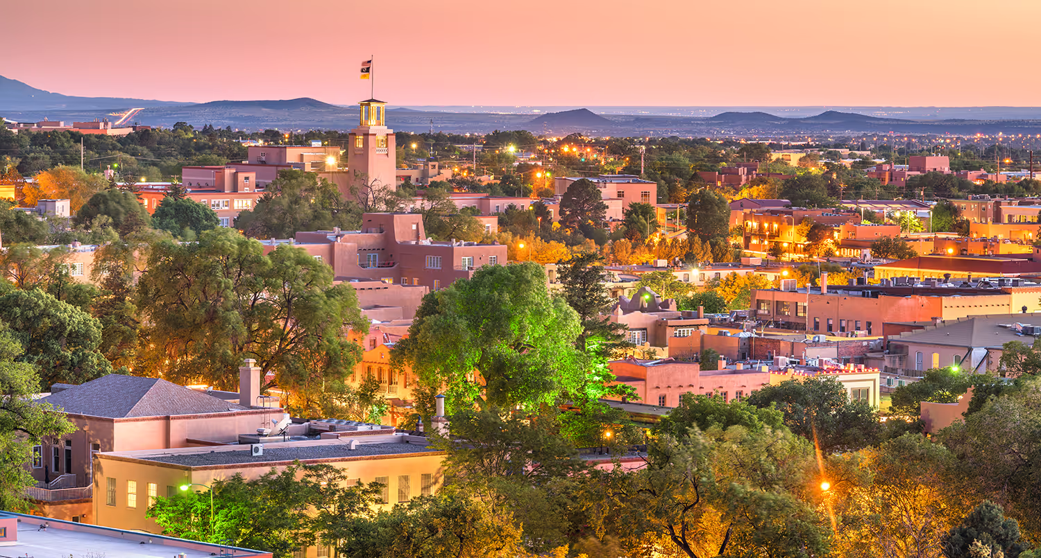 Aerial shot of Santa Fe at dusk