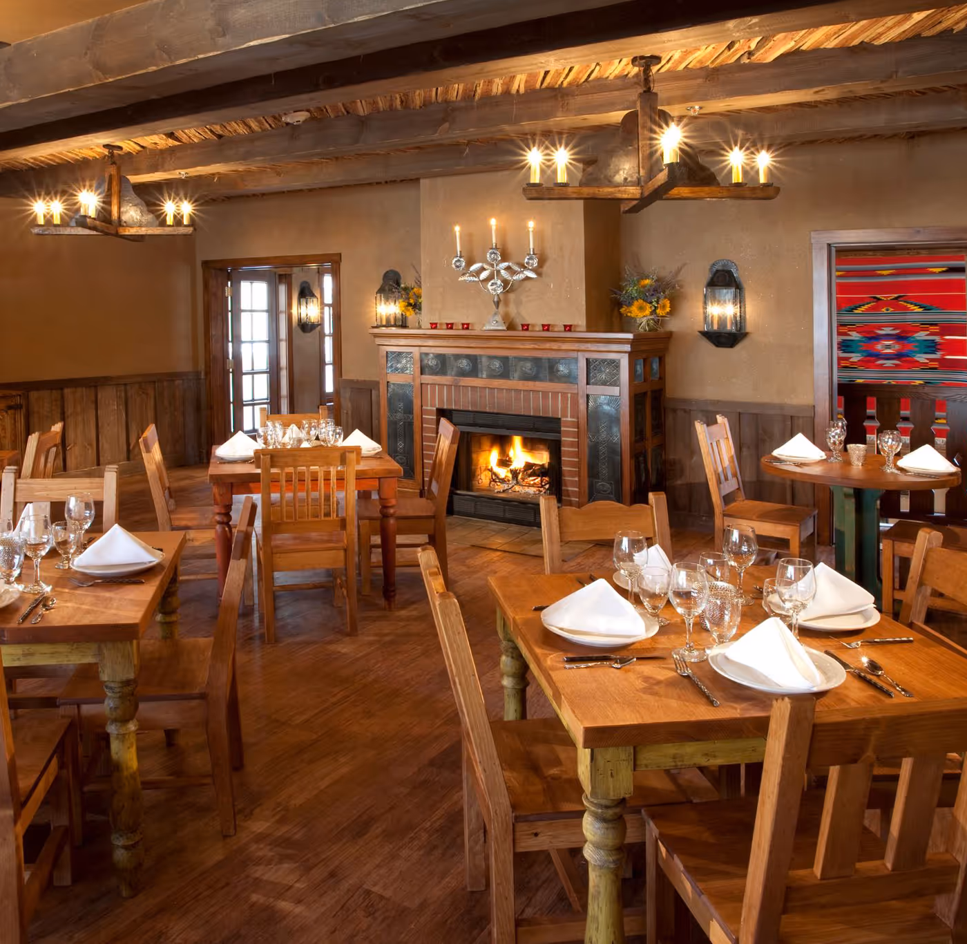 El Rincon dining room with fireplace