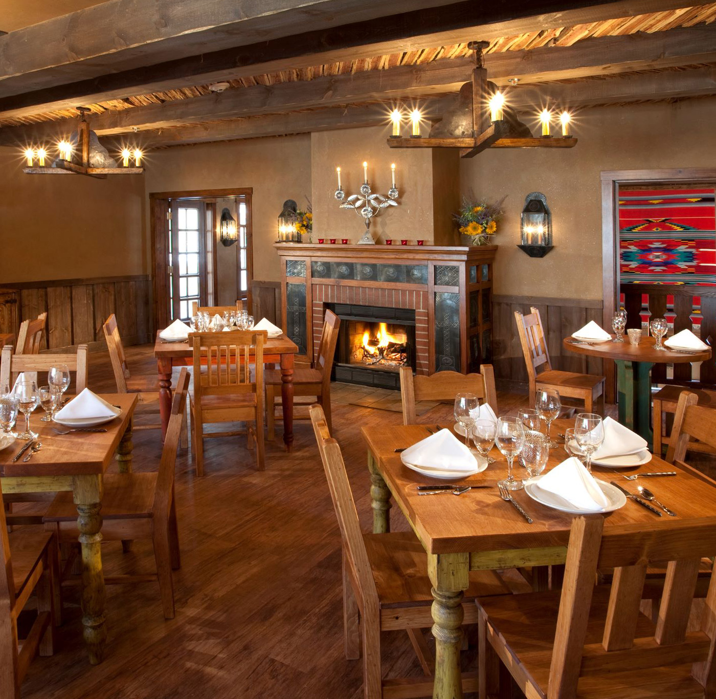 El Rincon dining room with fireplace
