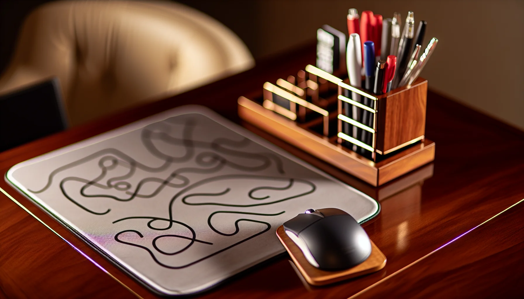 Personalised workplace decor with motivational mouse pad and desk organizer