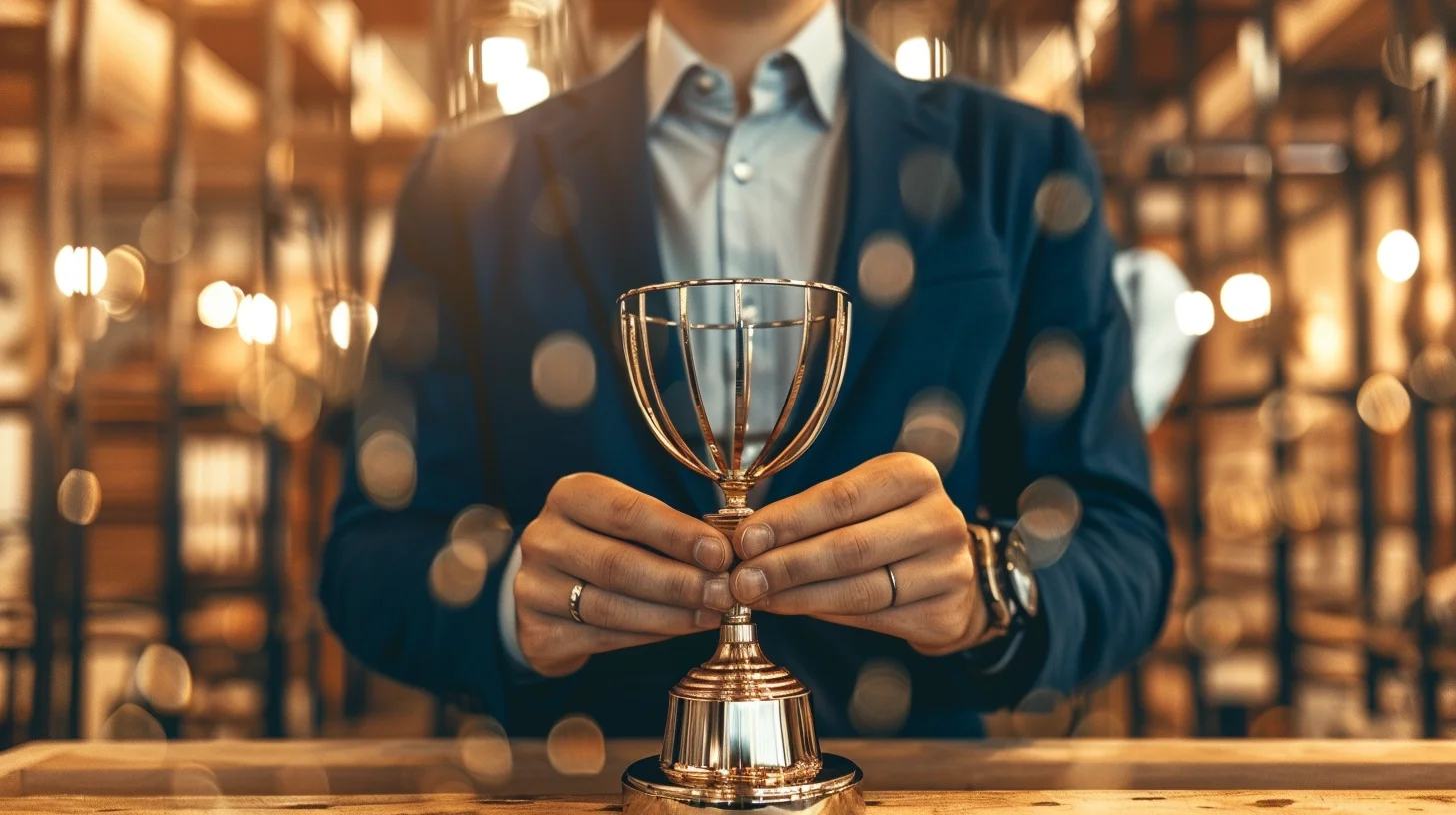 Man presenting award