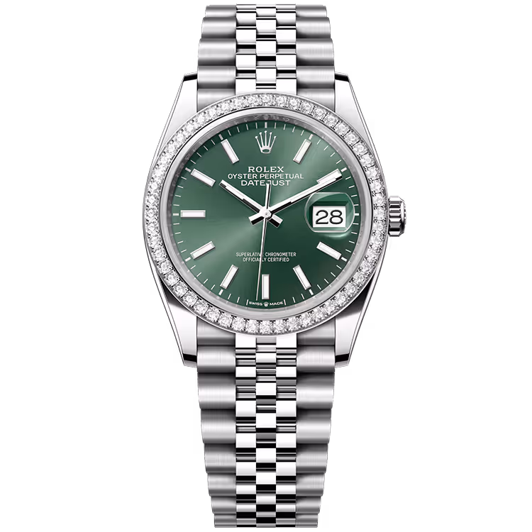Rolex, Datejust 36, 126284RBR, Mint Dial, Stainless Steel, Diamond Bezel, Jubilee Bracelet, 36mm