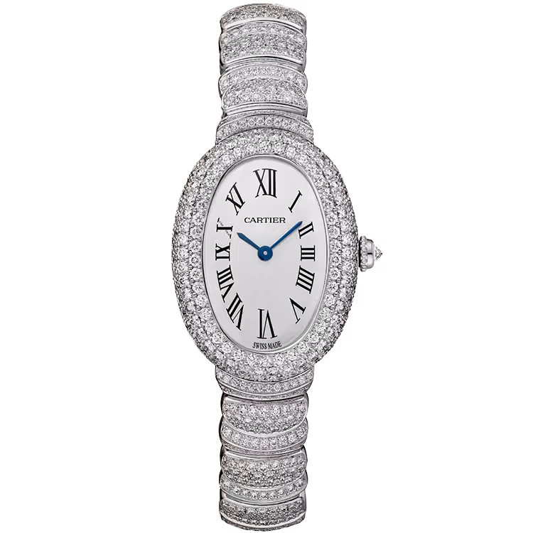 Cartier, Baignoire, WJBA0052, White Dial, Small Model, White Gold, Diamond Bezel, Diamond Bracelet, 31mm