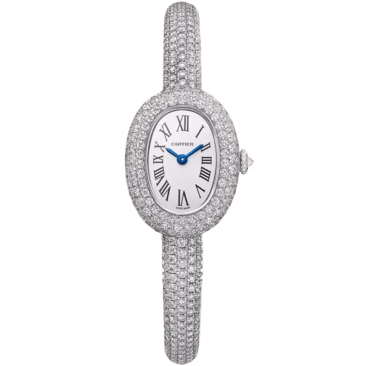 Cartier, Baignoire, HPI01822, White Dial, Mini Model, Size 15, White Gold, Diamond Bezel, Diamond Bracelet, 25mm