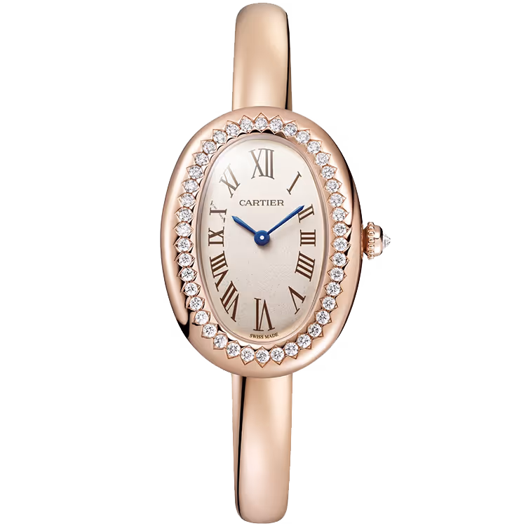 Cartier, Baignoire, WJBA0041, White Dial, Small Model, Size 15, Rose Gold, Diamond Bezel, 31mm