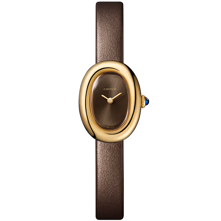 Cartier, Baignoire, WGBA0031, Chocolate Dial, Mini Model, Yellow Gold, Leather Bracelet, 25mm